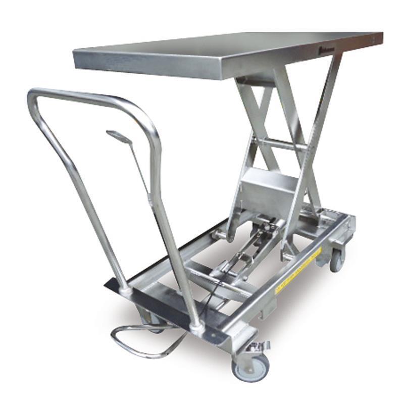 Lifting table with wheels made of stainless steel