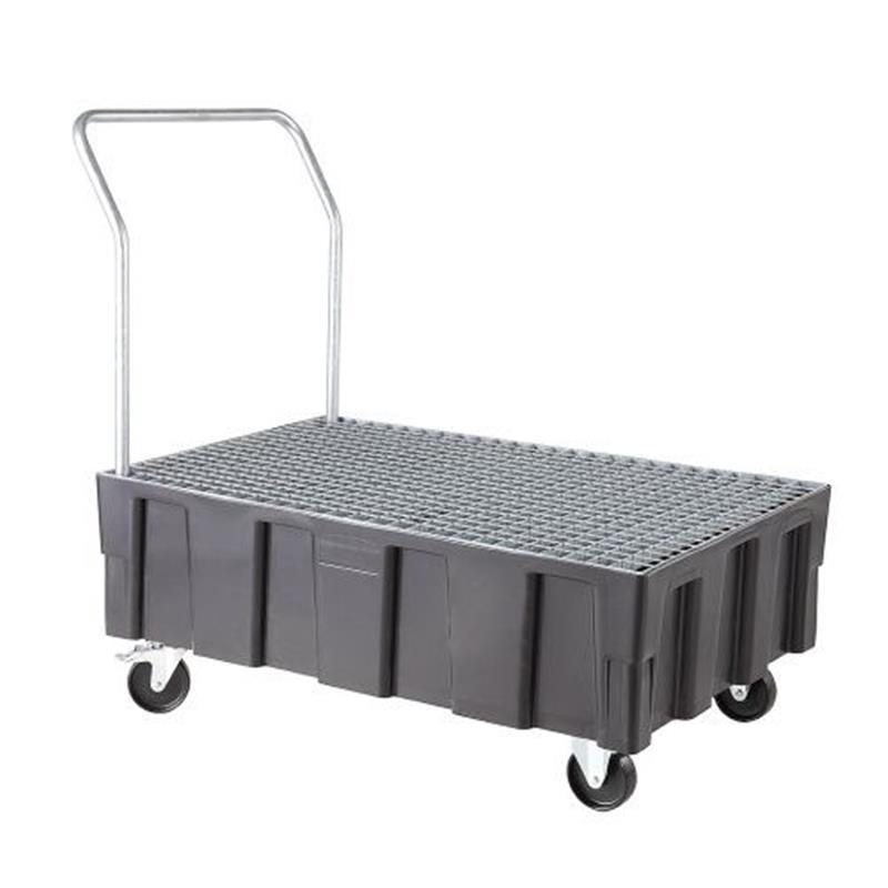 Mobile plastic spill trays with grating