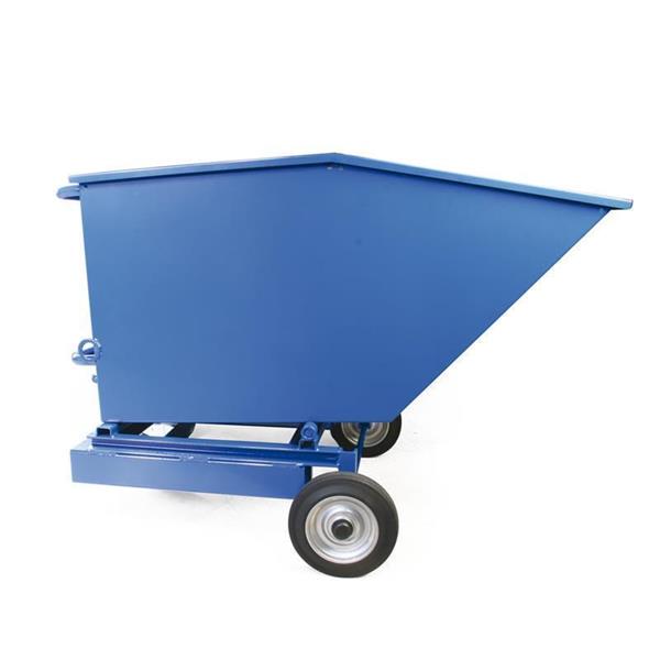 Robust plug on wheels for forklift, with steel frame and spacious bucket