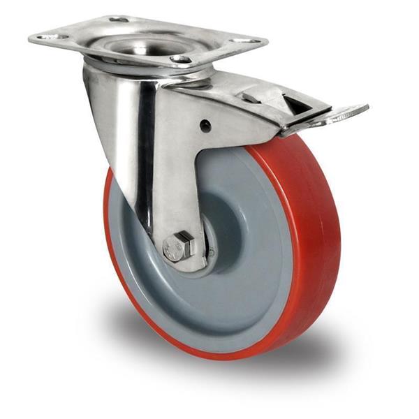 80 mm stainless steel wheel, flexible with brake and polyurethane wheel