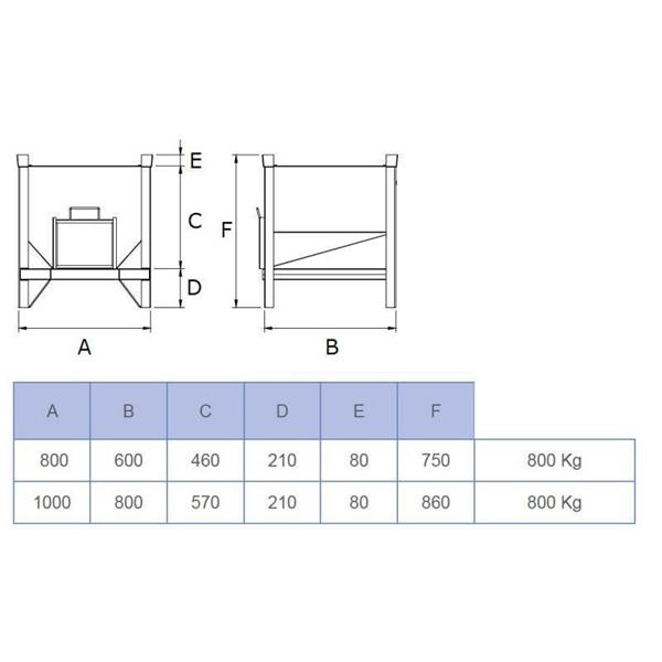 Industrijski kovinski zabojnik z odprtino (800 kg)