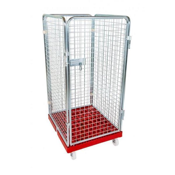 Wire mesh container on wheels for deliveries