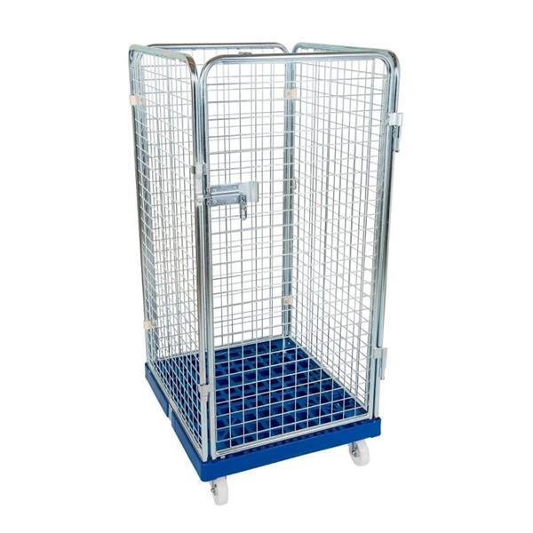 Wire mesh container on wheels for deliveries