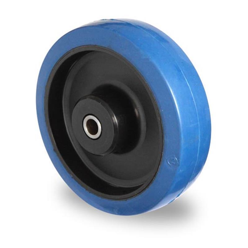 Transportno kolo za industrijo dimenzije 100 mm iz poliamida in kvalitetne elastične gume, ki ne pušča sledi in odlično absorbira udarce.

