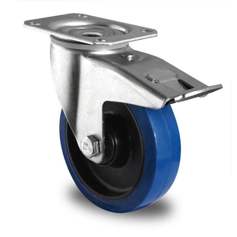 160 mm flexible transport wheel with brake for crate cart with ball bearings