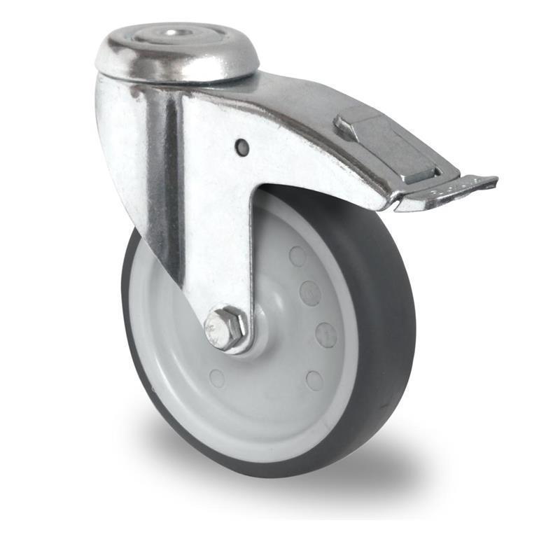 100 mm flexible transport wheel with brake for mobile counter and with sliding bearing