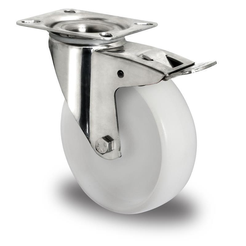 125 mm inox gibljivo kolo z zavoro za voziček iz nerjavnega jekla