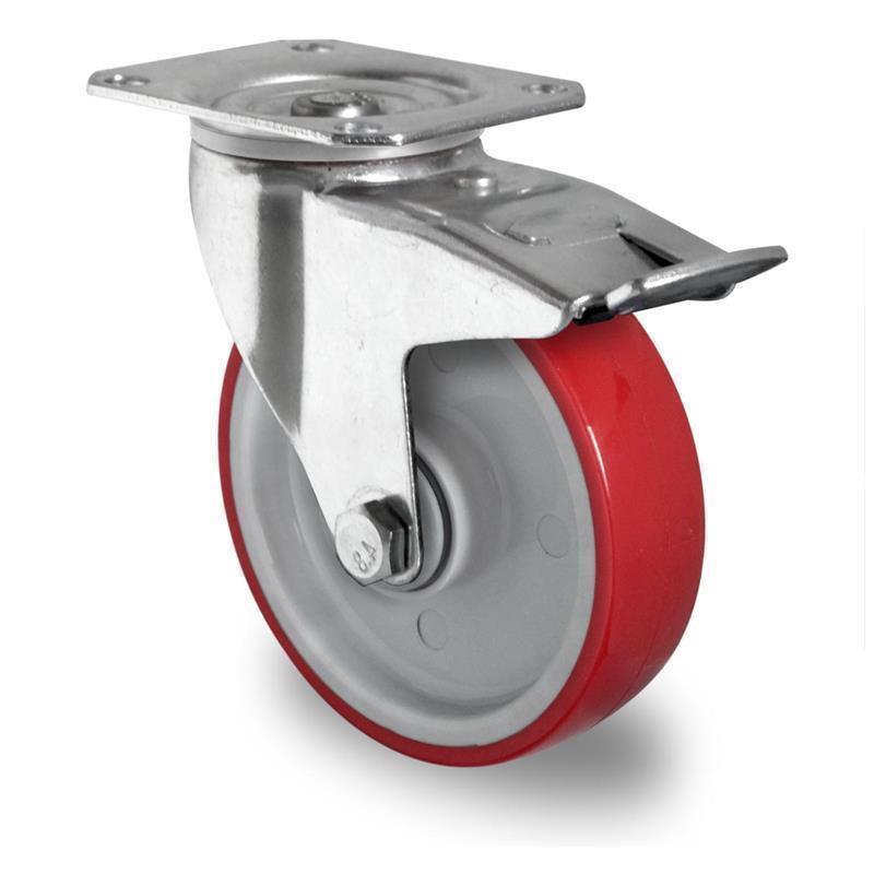 80 mm flexible transport wheel with brake for pitter with ball bearing