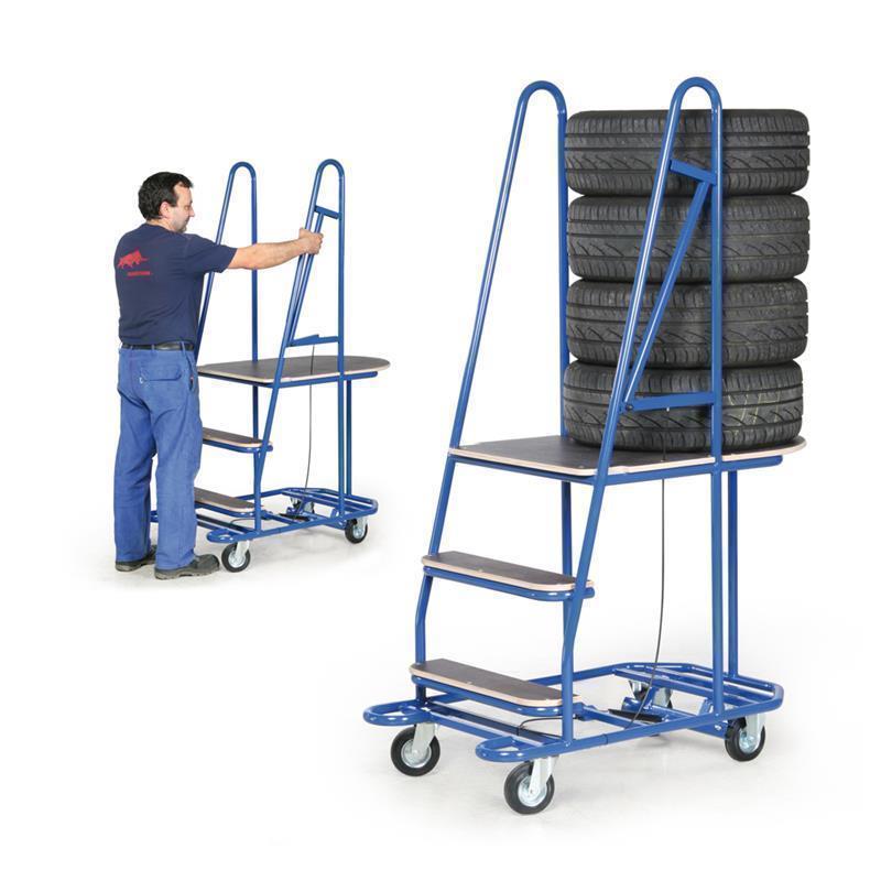 Step trolley for tire fitters