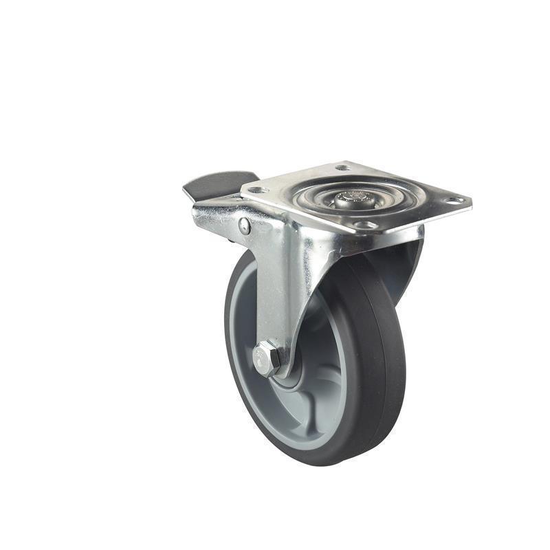 100 mm flexible transport wheel with brake for pellet burners and with ball bearing