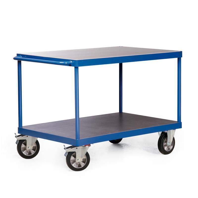 Assembly cart with shelves and push handle