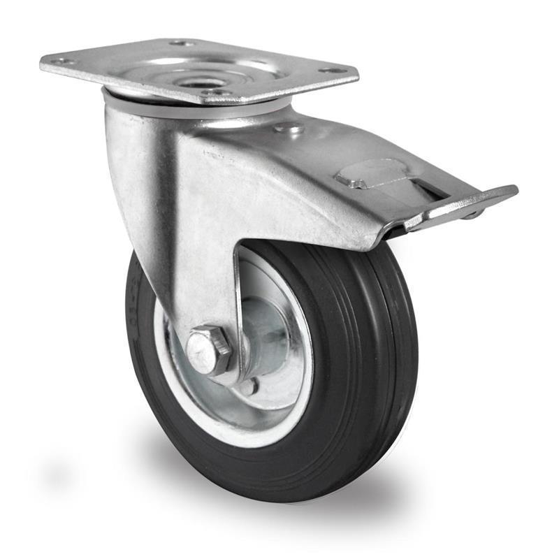 125 mm gibljivo transportno kolo z zavoro za konzolni voziček in valjčnim ležajem

