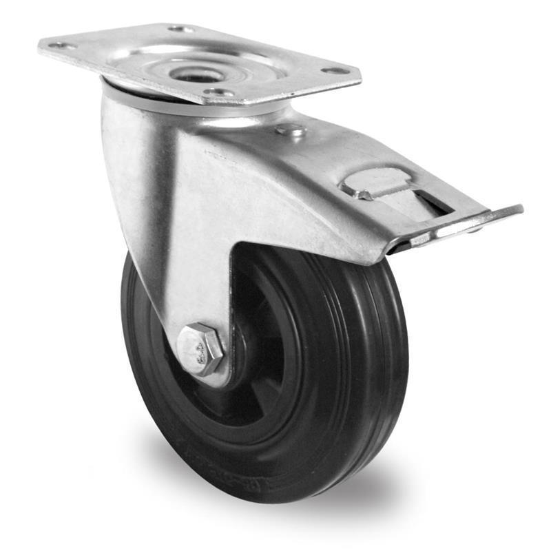 80 mm flexible transport wheel with brake for storage carts with roller bearing