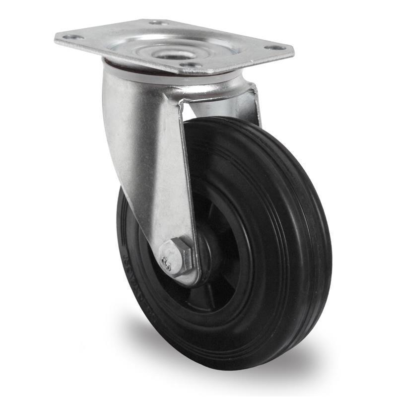 Transportno kolo za industrijo dimenzije 80 mm iz polipropilena in črne gume za splošno nezahtevno uporabo.

