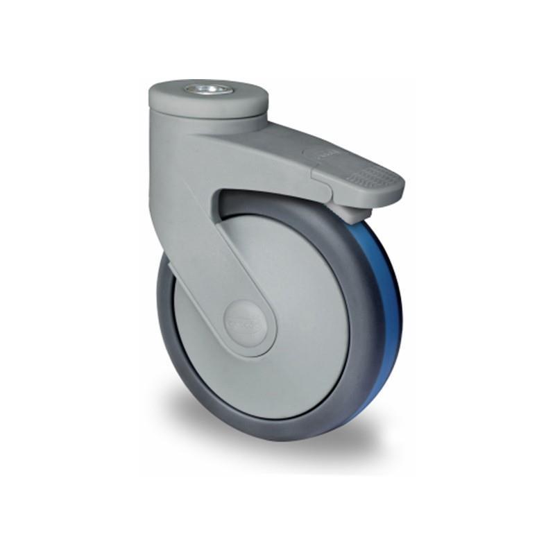 125 mm kerék orvosi célokra, fékkel műanyag villával és nyom nélküli gumival