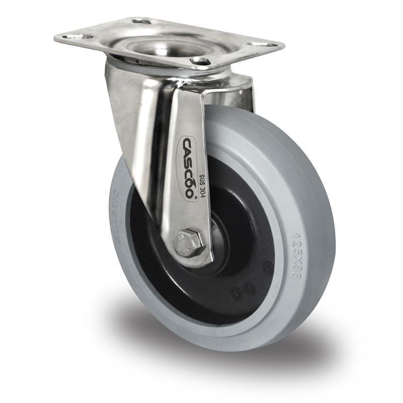 160 mm inox kolo, gibljivo s sivo elastično gumo
