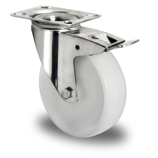 160 mm inox kolo, pokretno sa kočnicom sa poliamidnim točkom