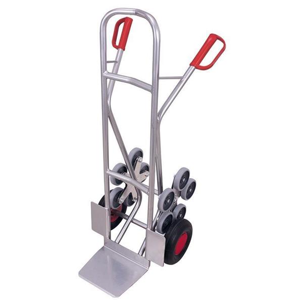 Alu voziček za stopnice z ožjo lopato in z opornimi kolesi
