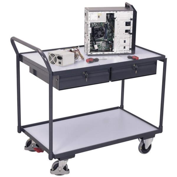 ESD-Tischwagen mit 2 Regalen und zwei Schubladen