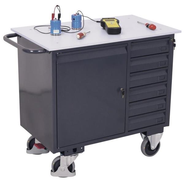 ESD cart for workshop with 1 shelf, with cabinet and drawer unit