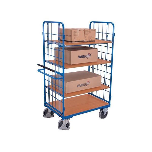 2 oldali rácsos kocsi 4 polccal, kézi automatikus fékkel