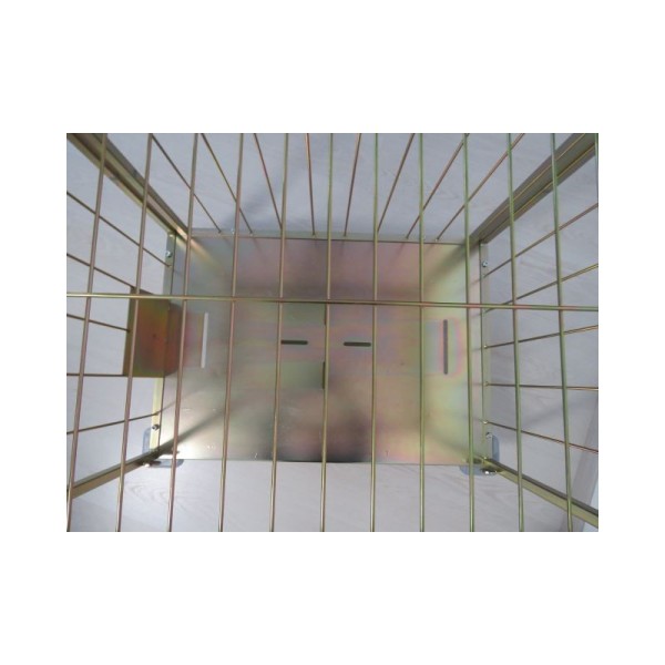 High-quality wire cart for laundries, made from metal profiles, with two side walls, one back wall, 1 x intermediate shelf, gold galvanized and additionally protected with PP glaze. Load capacity 600 kg.