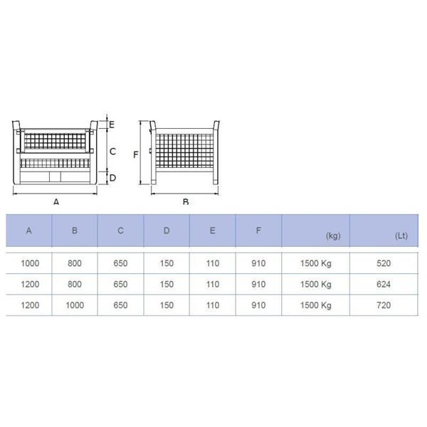 Wire mesh container with folding side (1500 Kg)