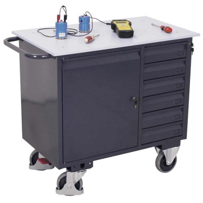 ESD cart for workshop with 1 shelf, with cabinet and drawer unit