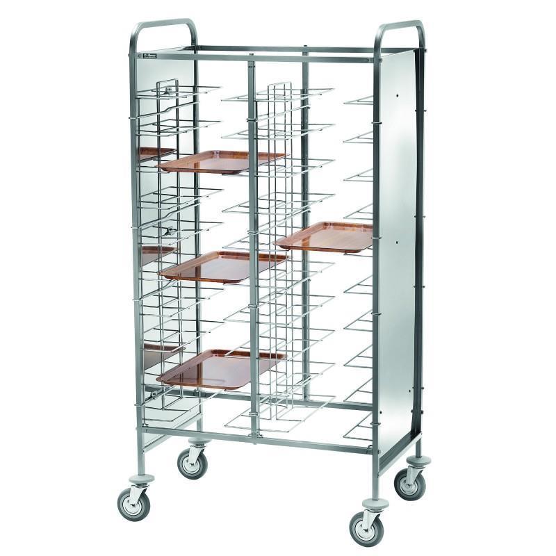 Inox voziček za pladnje s hrano in priborom
