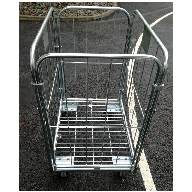 Žičasti kolica za perionice, napravljena od okruglih profila, sa dva bočna, jednim zadnjim i prednjim zidom, plavo cinkovana. Nosivost 300 kg.