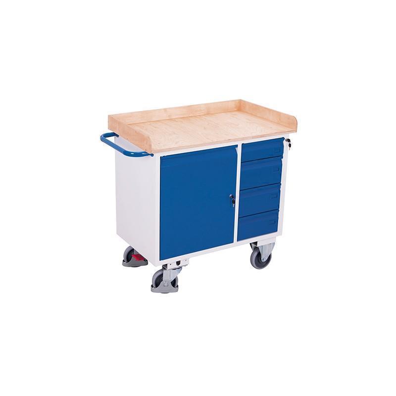 Voziček za delavnico z 1 polico z višjim robom
