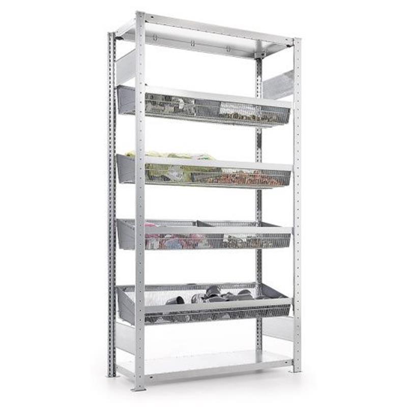 Shelving unit with wire baskets