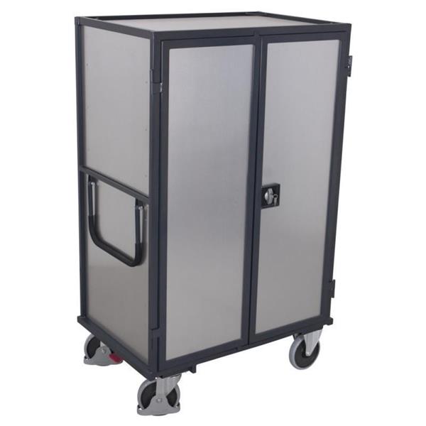 ESD lockable cabinet trolley with roof, doors and 5 shelves