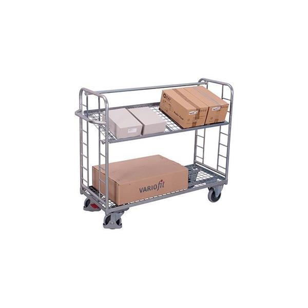 Galvanized mesh trolley with 2 tilting shelves