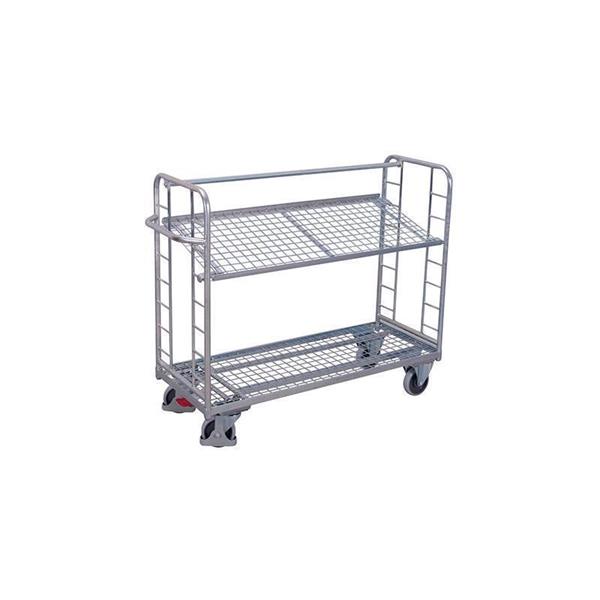 Galvanized mesh trolley with 2 tilting shelves