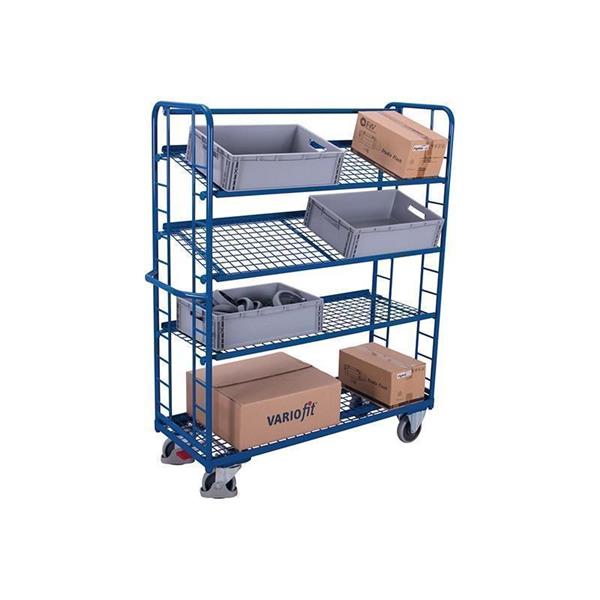 Mesh trolley with 4 tilt shelves