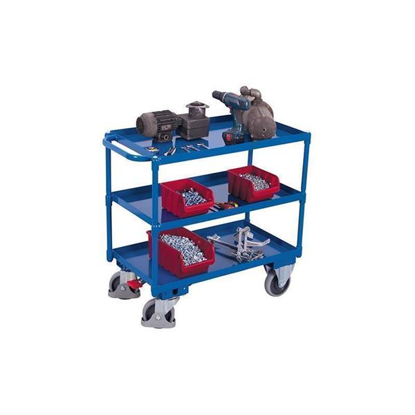 Table trolley with 3 metal shelves and horizontal handle