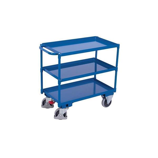 Table trolley with 3 metal shelves and horizontal handle