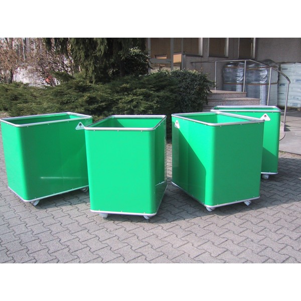 Plastic box trolley for laundries, hotels or industry (solid sides)