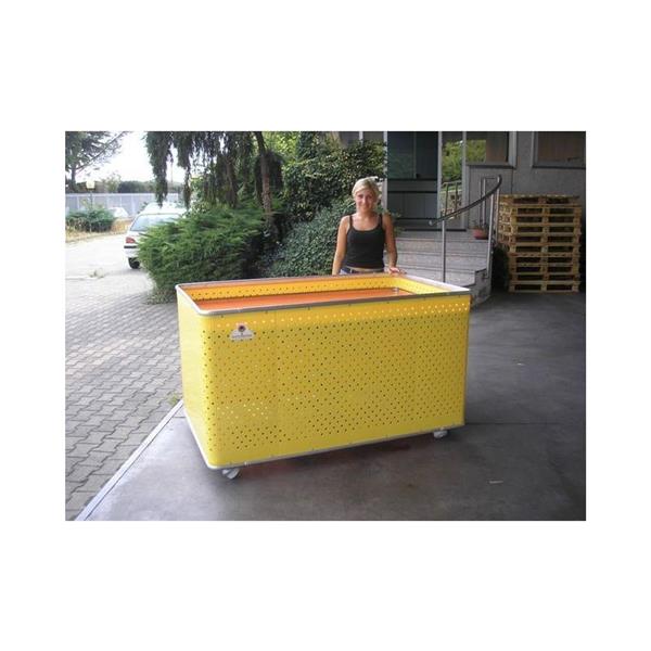 Plastic trolley for laundries, hotels or industry (lifting bottom, perforated)