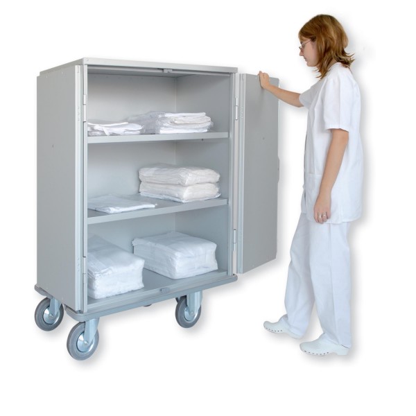 Laundry trolley with shelves - fixed shelves