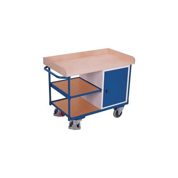 Workshop trolley with 3 shelves and higher edge, lockable storage