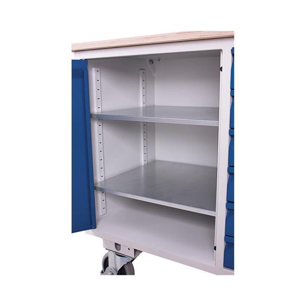 Workshop trolley with 1 wooden shelf, lockable storage