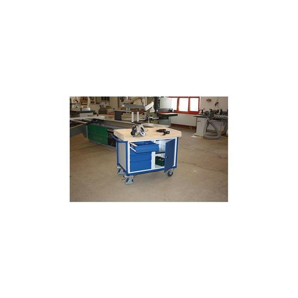 Workshop trolley with 1 shelf and higher edge, lockable storage