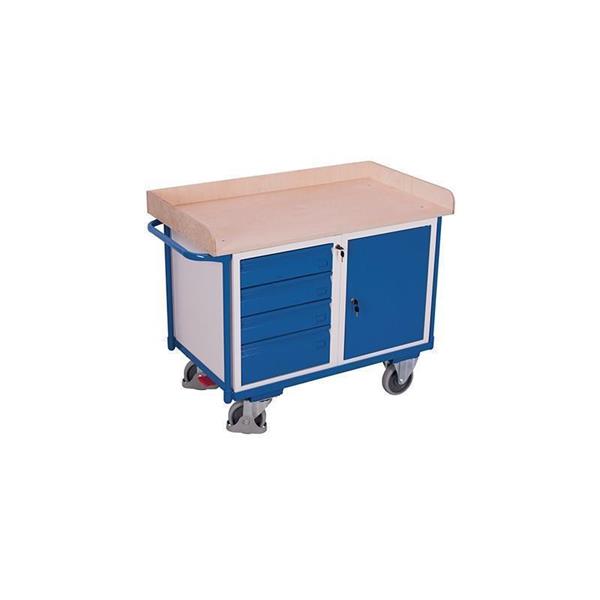 Workshop trolley with 1 shelf and higher edge, lockable storage