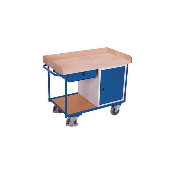 Workshop trolley with 2 shelves and higher edge, lockable storage