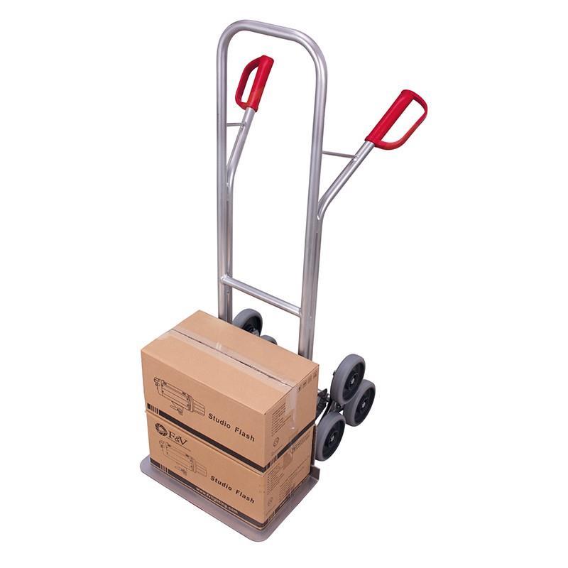 Aluminum stair climbing cart with wider shovel and support wheels