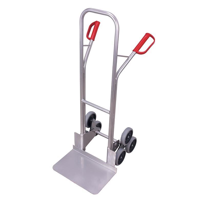 Aluminum stair climbing cart with wider shovel and support wheels