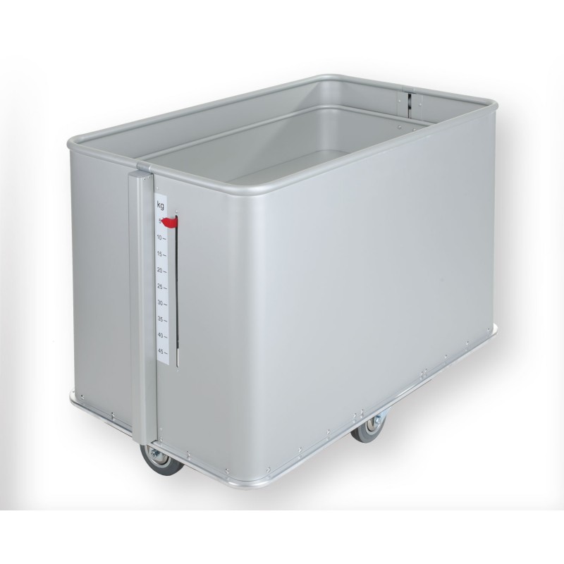 Aluminium laundry container - lift bottom + side scale