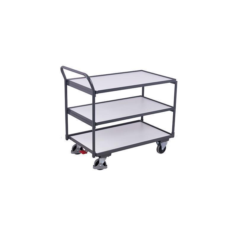 ESD table trolley with 3 shelves, vertical handle